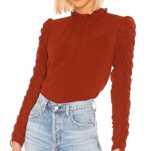 See By Chloe Ruched Long Sleeve Blouse in Earthy Red